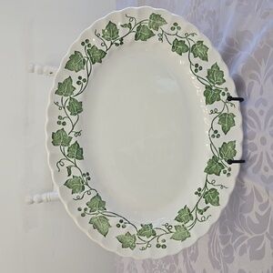 Vintage Churchill Staffordshire England Verdigris Ivy Oval Ceramic Platter 14"